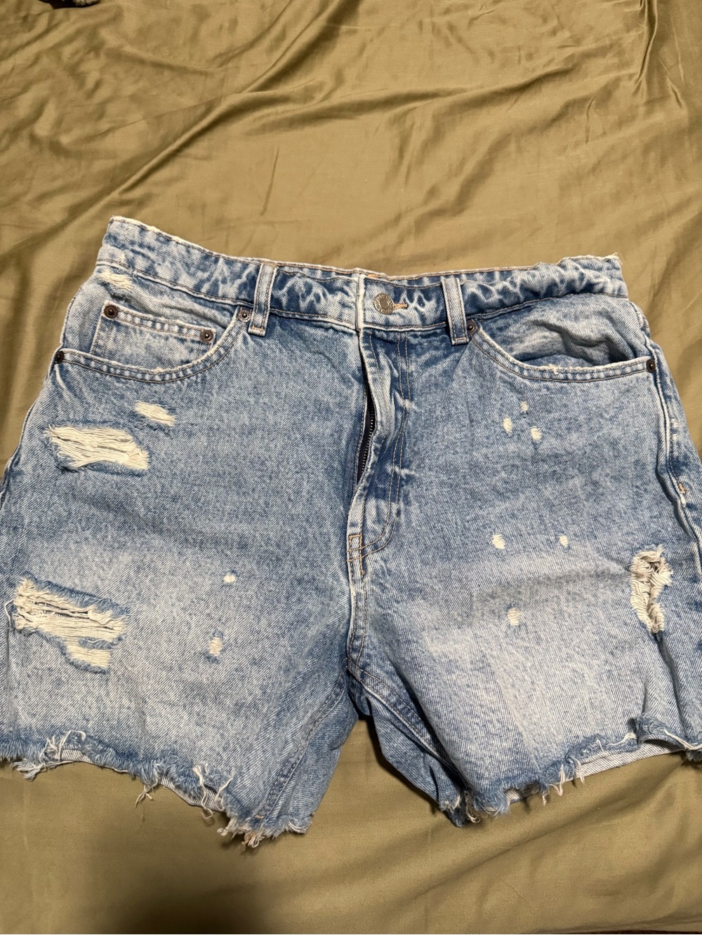 Zara Light Blue Distressed Denim Shorts